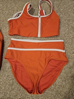 Old Navy Orange High-Waist Two-Piece Bikini with White Trim